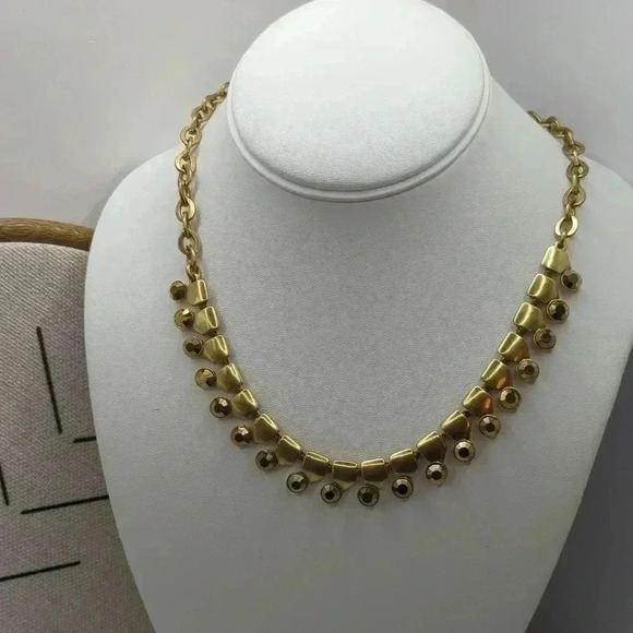 J. Crew Smoky Rhinestone Collar Statement Necklace - Antique Gold Tone - EUC - Picture 4 of 7